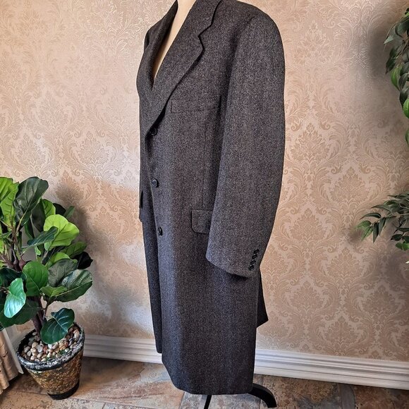Harry Rosen Wool OverCoat Lined Samuelsohn Gray Herringbone Single Breasted - Picture 6 of 16